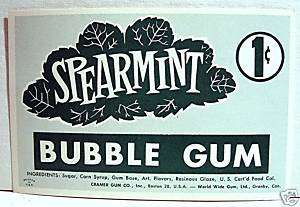 Spearmint Bubble Gum Penny Gumball Vending Machine Card  
