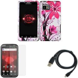  XT875 Combo Pink Splash Protective Case Faceplate Cover + LCD Screen 