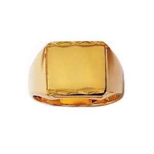  Mens 18K Gold Plated Rectangular Signet Ring: Jewelry