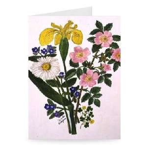 Iris, Speedwell, Daisy and Dog rose (w/c on   Greeting Card (Pack of 