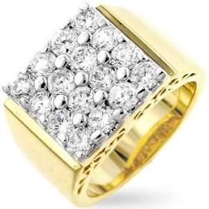    CZ Ring For Men   14K Gold Plated Mens Pave CZ Ring: Jewelry