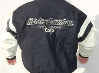 Harley Davidson Cafe Las Vegas Mens S Black Varsity Jacket Leather 
