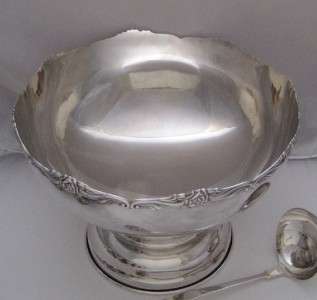 Vintage 60s SILVERPLATE PUNCH BOWL Set, Huge Footed Round TRAY, Ladle 