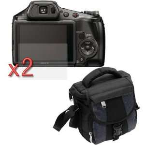  Black Large Digital Camera Pouch Nylon Case + 2x Clear LCD Screen 