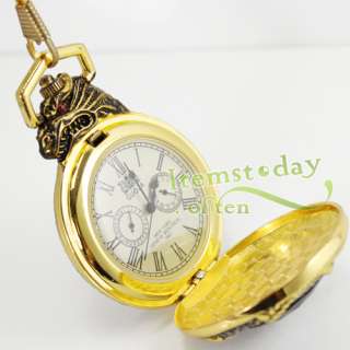 Archaize Chinese Dragon Design Mechanical Pocket Watch Gemstone Gold 