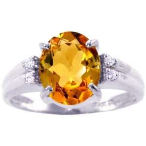   Large Oval Gemstone and Diamond Ring Citrine, size8 diViene Jewelry