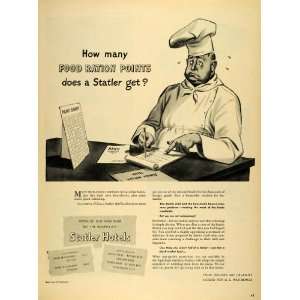  1943 Ad Statler Hotels Rationing Chef Food Ration Point Chart 