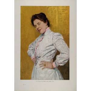 1902 Print Victorian Woman White Dress Paul Kiessling   Original Print
