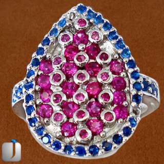 size 7 4cts RUBY ROUND BLUE SAPPHIRE 925 STERLING SILVER ARTISAN RING 