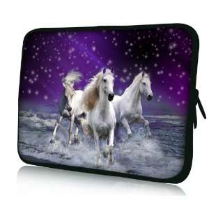  13 Inch Racing White Stallions Under Starry Sky on Dreamy 