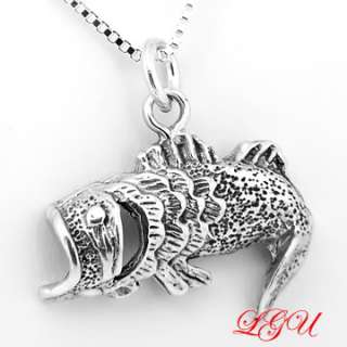 STERLING SILVER OPEN MOUTH BASS FISH CHARM FREE NECKLAC  