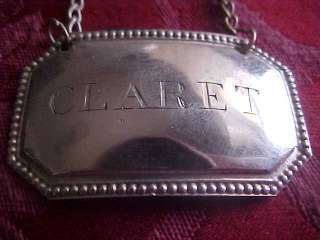 CLARET Decanter Label Bottle Tag Liquor Silver Plate  