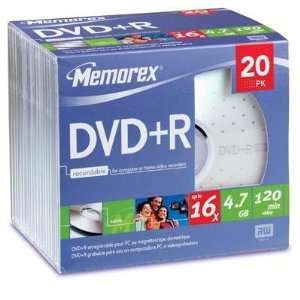  Memorex 16x DVD+R Media   4.7GB   120mm Standard   20 Pack 