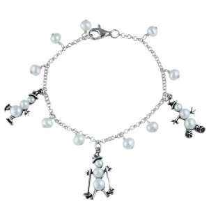  Silvermoon Sterling Silver Pearl Snowman Charm Bracelet 