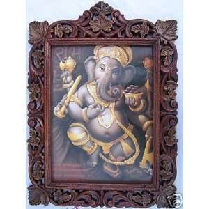 Lord Ganesha Poster Paintinh in Wood Craft Jarokha