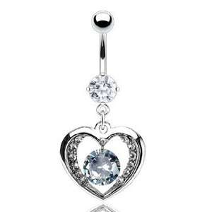   inside Heart CZ Dangle Belly Navel Ring Piercing Body Jewelry   Clear