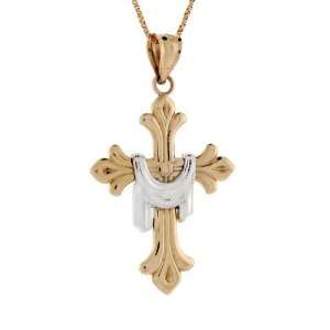    14k Two tone Gold Cross With Shroud Religious Pendant: Jewelry