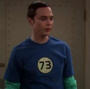 Sheldon Cooper No.73 Blue Tshirt The Big Bang Theory Mens Unisex Size 