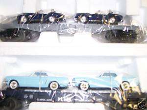 Two Flatcars w/ Die Cast Ford 64 Mustangs &65 Shelbys  
