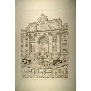  1860 Engraving Trevi Fountain Fontana Rome Nicola Salvi 