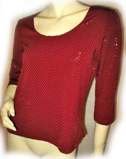 NEW Womens TEAL BLUE / MAROON RED 3/4 Sleeve Glittery SEQUINS TOP 