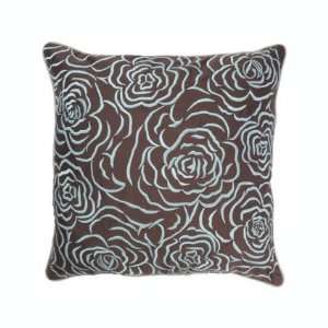  Roses Contemporary Brown and Blue Accent Pillow   MOTIF Modern 