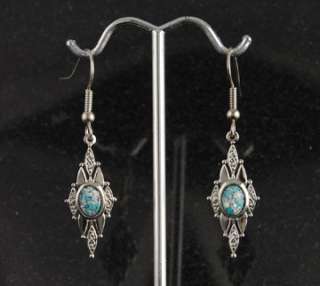 Silver Flake Turquoise Dangle Earrings Jewelry  