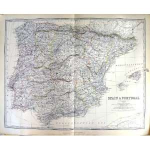  SPAIN PORTUGAL MAJORCA JOHNSTON ANTIQUE MAP 1883 MALAGA 