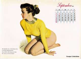 Esquire Pin Up Girl Calendar Page September 1951 Al Moore Unused 