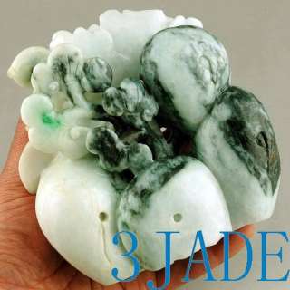 Natural Jadeite Jade Carving / Sculpture: Birds & Flower Statue  
