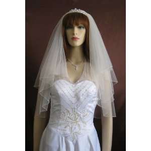    2T Diamond White Elbow Pearl Bungle Beaded Bridal Veil Beauty