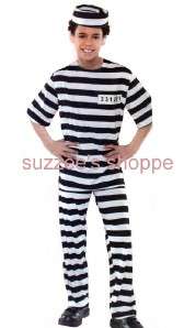 Convict Prisoner Costume Striped Jailbird Inmate Boy Child New  