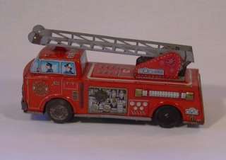 Vintage Tin Litho Battery Fire Engine Truck SH Japan  