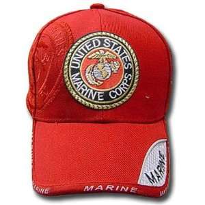  UNITED STATES MARINE CORPS SEAL SHIELD RED CAP HAT ADJ 