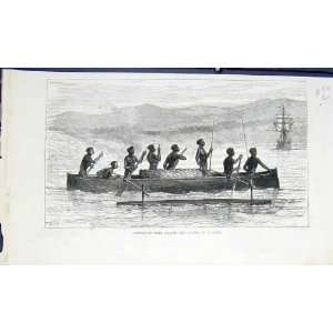  York Island New Guinea Canoe River Natives Print 1883 