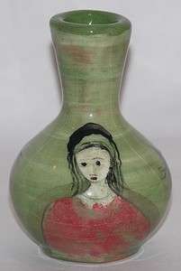 Pillin Pottery Woman and Two Cats Bud Vase  