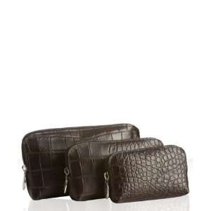  Furla coffee croc embossed leather 3 in 1 cosmetics case 