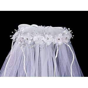   Organza Flowers Crown & Veil with Rhinestone & Pearl Accents Beauty