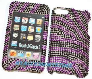 For Apple iPod Touch 3 3rd GEN Zebra Purple Rhinestones Glitter Bling 