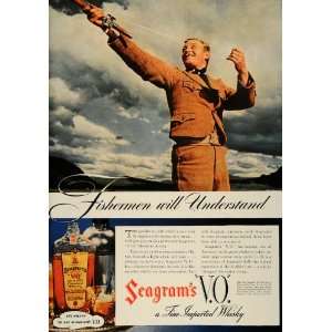  1937 Ad Seagrams V. O. Canada Whisky Fisherman Casting 