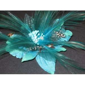  Stunning Sea Green Hair Feather Flower Hat Clip/ Brooch 