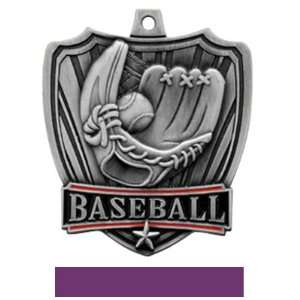 Hasty Awards 2.5 Shield Custom Baseball Medals SILVER MEDAL / PURPLE 
