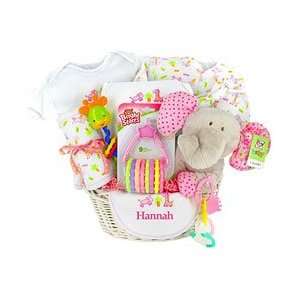  Personalized Pink Safari Gift Basket: Baby