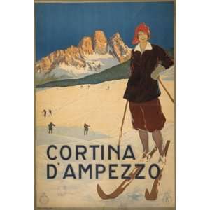  1920 Cortina dAmpezzo, Italy   Vintage Ski Poster