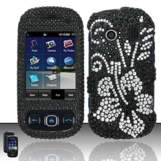 New For Samsung SPH M350 Seek Phone Black Flowers Crystal Full Stones 