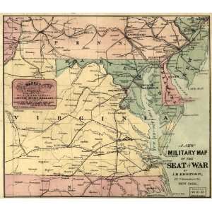  Civil War Map A new military map of the seat of war by J.H 