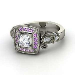  Dauphine Ring, Princess Diamond 14K White Gold Ring with 