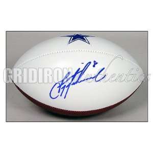 Troy Aikman Signed Ball   Team Logo White Panel   Autographed 