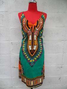 Dark Green African Dashiki Ethnic Batik Dress  