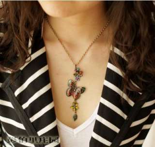 Fashion Ancient Butterfly Flower RhineStone Bronze Necklace HOT 2011!